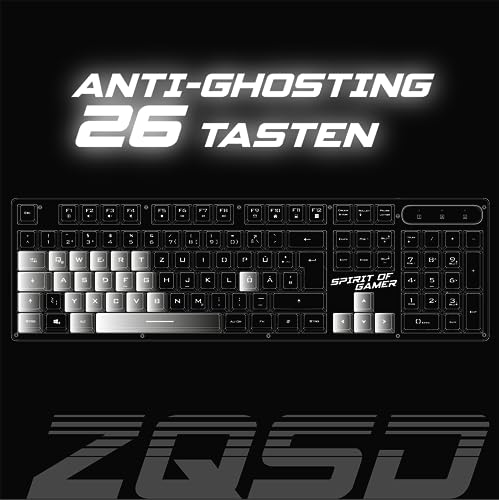 SPIRIT OF GAMER x PRO K1 | Kabelgebundene Semi Mechanische Gaming Tastatur PC | Layout QWERTZ Deutsch | 26 Anti-Ghosting Tasten | 3 RGB Hintergrundbeleuchtungsmodi | Slim USB Gaming Keyboard Bild 4