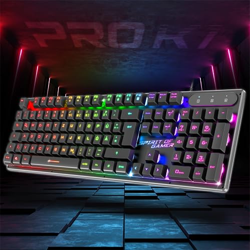 SPIRIT OF GAMER x PRO K1 | Kabelgebundene Semi Mechanische Gaming Tastatur PC | Layout QWERTZ Deutsch | 26 Anti-Ghosting Tasten | 3 RGB Hintergrundbeleuchtungsmodi | Slim USB Gaming Keyboard Bild 7