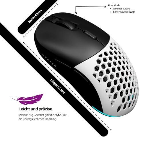 Nyfter - NYF22 Türkis-Black Wireless Gaming Gen2 Mouse Ultraleicht 75g leistungsstark mit 400mA 19K DPI, 400 IPS 1000 hz 50h Akkulaufzeit langlebig Zwei wechselbare Cases inkl. Bild 4