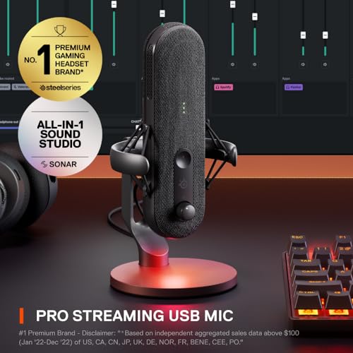 SteelSeries Alias USB-Mikrofon für PC – 3 Mal größere Kapsel fürs Gaming, Streaming und Podcasting – KI-gestützte Geräuschunterdrückung – LED-Stummschalttaste + Pegelüberwachung – Stoßdämpfer Bild 2