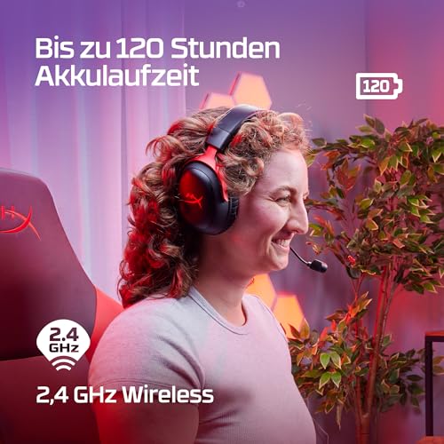 HyperX Cloud III Wireless Gaming-Headset – Over-Ear Headset mit Mikrofon, 120h Akku, 2.4GHz Wireless, DTS Headphone:X, 53mm Treiber, PC, PS5, PS4, Nintendo Switch, Schwarz Bild 2