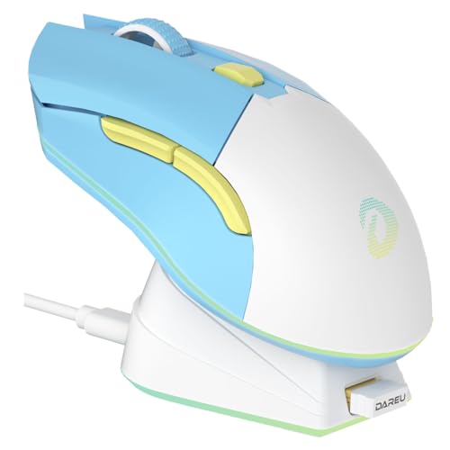 DAREU Blau Kabellose Gaming Maus mit Magnetic Ladestation Wiederaufladbar RGB, 12K DPI, 7 Programmierbare Tasten Hochpräziser Sensor 300IPS 1000 Hz für PC Notebook Mac Bild 1