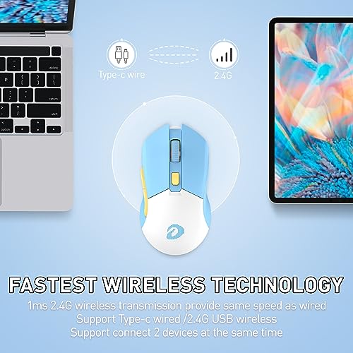 DAREU Blau Kabellose Gaming Maus mit Magnetic Ladestation Wiederaufladbar RGB, 12K DPI, 7 Programmierbare Tasten Hochpräziser Sensor 300IPS 1000 Hz für PC Notebook Mac Bild 2