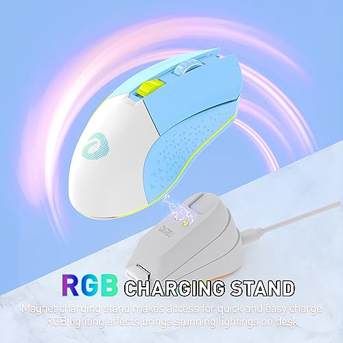 DAREU Blau Kabellose Gaming Maus mit Magnetic Ladestation Wiederaufladbar RGB, 12K DPI, 7 Programmierbare Tasten Hochpräziser Sensor 300IPS 1000 Hz für PC Notebook Mac Bild 3