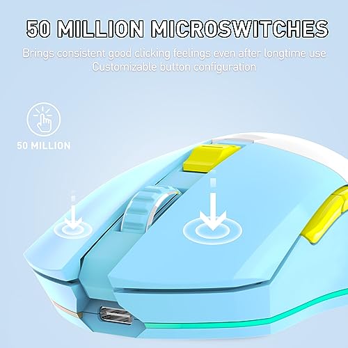 DAREU Blau Kabellose Gaming Maus mit Magnetic Ladestation Wiederaufladbar RGB, 12K DPI, 7 Programmierbare Tasten Hochpräziser Sensor 300IPS 1000 Hz für PC Notebook Mac Bild 5