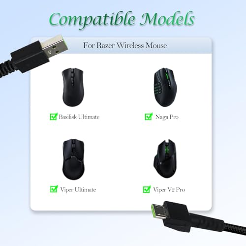 Aiivioll Kabellose Maus, USB-Ladekabel, 1,8 m, für Razer Viper Ultimate, für Basilisk Snake Ultimate, Viper V2 Professional, mit Nylon-geflochtenem Kabel, langlebig und schnell Bild 2