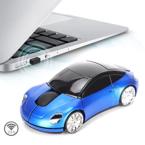 Drahtlose Maus, Tragbare, Schnurlose 2,4-G-Maus in Autoform, Ergonomische Professionelle Optische Spielemaus (Blau) Bild 2