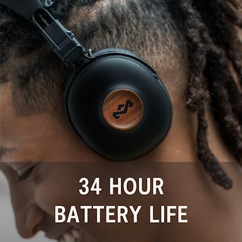 House of Marley Positive Vibration Frequency Over Ear Kopfhörer kabellos - Bluetooth Kopfhörer mit Mikrofon, 34 Std. Spielzeit, passive Geräuschisolierung, nachhaltige Materialien, Schwarz Bild 2