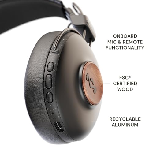House of Marley Positive Vibration Frequency Over Ear Kopfhörer kabellos - Bluetooth Kopfhörer mit Mikrofon, 34 Std. Spielzeit, passive Geräuschisolierung, nachhaltige Materialien, Schwarz Bild 3