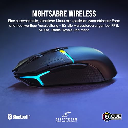 Corsair NIGHTSABRE RGB Wireless Gaming-Maus Für FPS, MOBA - 26.000 DPI - 11 Programmierbare Tasten - Bis zu 100 Stunden Akku - iCUE-Kompatibel - Schwarz Bild 2