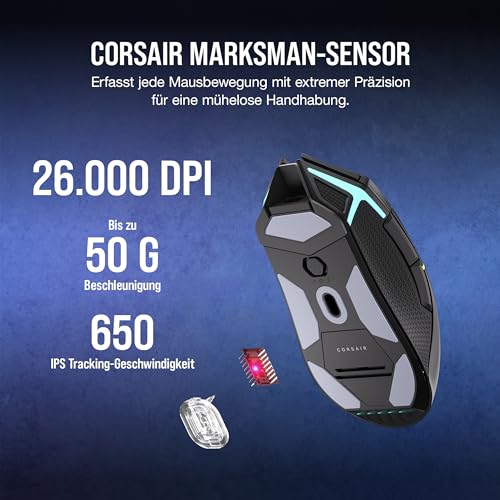 Corsair NIGHTSABRE RGB Wireless Gaming-Maus Für FPS, MOBA - 26.000 DPI - 11 Programmierbare Tasten - Bis zu 100 Stunden Akku - iCUE-Kompatibel - Schwarz Bild 5