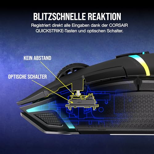 Corsair NIGHTSABRE RGB Wireless Gaming-Maus Für FPS, MOBA - 26.000 DPI - 11 Programmierbare Tasten - Bis zu 100 Stunden Akku - iCUE-Kompatibel - Schwarz Bild 6