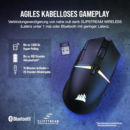 Corsair NIGHTSABRE RGB Wireless Gaming-Maus Für FPS, MOBA - 26.000 DPI - 11 Programmierbare Tasten - Bis zu 100 Stunden Akku - iCUE-Kompatibel - Schwarz Bild 7
