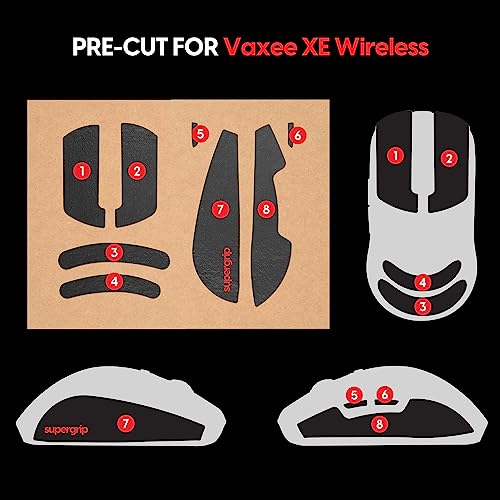 Pulsar Gaming Gears Supergrip Griptape-Set für VAXEE XE Wireless Schweißabsorbierend, hohe Leistung, rutschfest, 3M-Kleber, Keine Rückstände, Maus-Griffband, ultradünn, 0,5 mm Bild 4