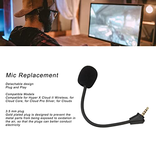 Abnehmbares Gaming Mikrofon für Hyper X Cloud II Wireless, Rauschunterdrückung, Flexibler Arm, 360° Drehbar, Mikrofonersatz für Cloud Core, Cloud Pro Silver, Cloudx Bild 2
