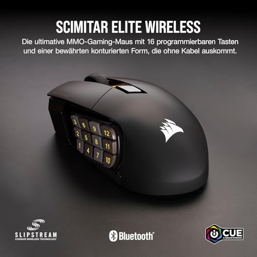 Corsair Scimitar Elite RGB Wireless MMO Gaming Mouse - 26.000 DPI - 16 Programmierbare Tasten - Bis zu 150 Stunden Akkulaufzeit - iCUE-Kompatibel - PC, PS5, PS4, Xbox - Schwarz Bild 2