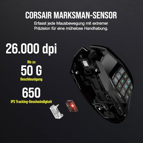 Corsair Scimitar Elite RGB Wireless MMO Gaming Mouse - 26.000 DPI - 16 Programmierbare Tasten - Bis zu 150 Stunden Akkulaufzeit - iCUE-Kompatibel - PC, PS5, PS4, Xbox - Schwarz Bild 6