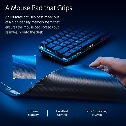 ASUS ROG Hone Ace XXL Gaming-Mauspad (weiche und rutschfeste Gummibasis, Hybrid-Gewebeoberfläche, die Konsistenz und Kontrolle bietet, Wasser- und öl- und staubabweisend) Bild 2