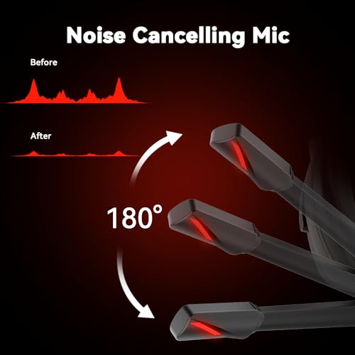 Jimonyer Gaming-Headset mit Mikrofon für PC/PS4/PS5/Xbox/Nintendo Switch, Stereo-Surround-Sound, Gaming-Kopfhörer, Xbox One Headset mit Geräuschunterdrückung, flexibles Mikrofon, RGB-Licht (Rot) Bild 5
