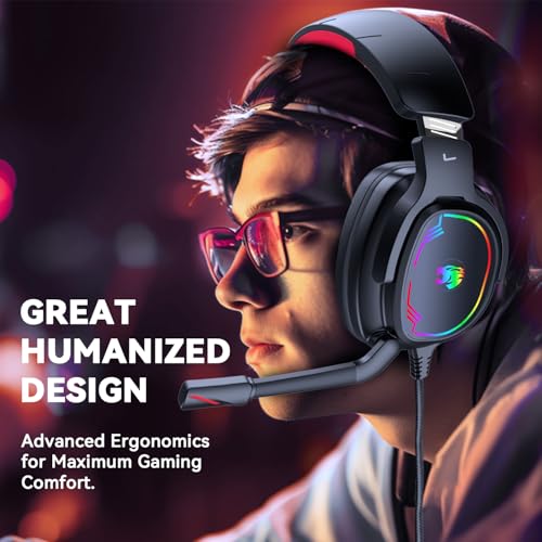 Jimonyer Gaming-Headset mit Mikrofon für PC/PS4/PS5/Xbox/Nintendo Switch, Stereo-Surround-Sound, Gaming-Kopfhörer, Xbox One Headset mit Geräuschunterdrückung, flexibles Mikrofon, RGB-Licht (Rot) Bild 7