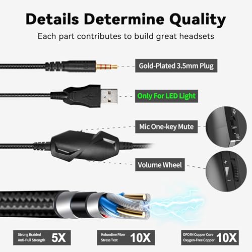 Jimonyer Gaming-Headset für PC/PS4/PS5/Xbox One/Switch, Stereo-Surround-Sound, Gaming-Kopfhörer mit Geräuschunterdrückung, flexibles Mikrofon, Computer-Headset mit 3,5-mm-Klinkenstecker und RGB-Licht Bild 4