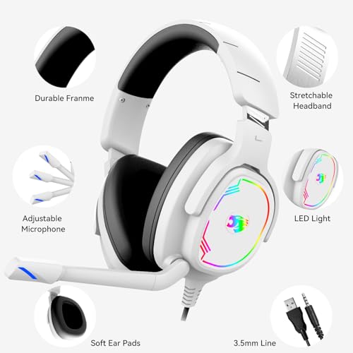Jimonyer Gaming-Headset für PC/PS4/PS5/Xbox One/Switch, Stereo-Surround-Sound, Gaming-Kopfhörer mit Geräuschunterdrückung, flexibles Mikrofon, Computer-Headset mit 3,5-mm-Klinkenstecker und RGB-Licht Bild 6