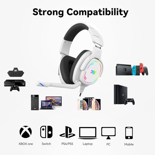 Jimonyer Gaming-Headset für PC/PS4/PS5/Xbox One/Switch, Stereo-Surround-Sound, Gaming-Kopfhörer mit Geräuschunterdrückung, flexibles Mikrofon, Computer-Headset mit 3,5-mm-Klinkenstecker und RGB-Licht Bild 7