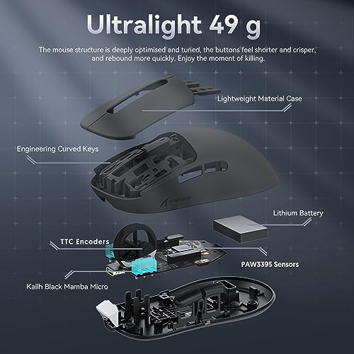 ATTACK SHARK X3 49g Ultraleicht Maus, PixArt PAW3395 Gaming-Sensor, BT/2,4G Kabellose/Kabelgebundene Gaming-Maus, 26000 DPI, 200 Std. Akku, Office-Mäuse für Win11/Xbox/PS/Mac (Schwarz) Bild 5