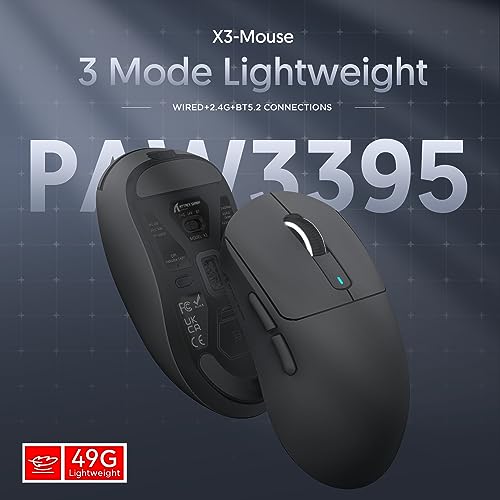 ATTACK SHARK X3 49g Ultraleicht Maus, PixArt PAW3395 Gaming-Sensor, BT/2,4G Kabellose/Kabelgebundene Gaming-Maus, 26000 DPI, 200 Std. Akku, Office-Mäuse für Win11/Xbox/PS/Mac (Schwarz) Bild 6