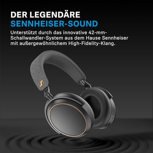 Sennheiser MOMENTUM 4 Wireless Noise Cancelling Headphones – Bluetooth Kopfhörer Headset für kristallklare Anrufe mit adaptiver Geräuschunterdrückung, Over-Ear, 60 h Akku, faltbar, Schwarz/Kupfer Bild 3