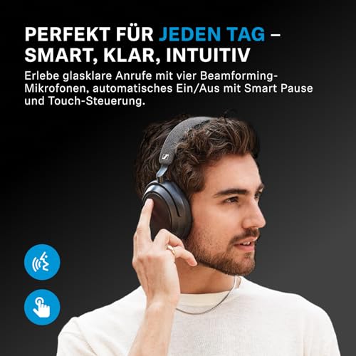 Sennheiser MOMENTUM 4 Wireless Noise Cancelling Headphones – Bluetooth Kopfhörer Headset für kristallklare Anrufe mit adaptiver Geräuschunterdrückung, Over-Ear, 60 h Akku, faltbar, Schwarz/Kupfer Bild 6