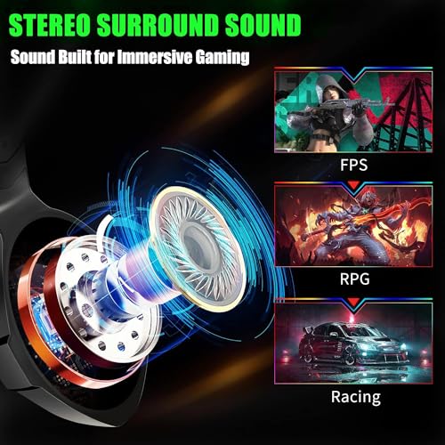 Ozeino Wired Gaming Headset mit Mikrofon 3D Surround Sound Geräuschunterdrückung RGB Licht Bild 2