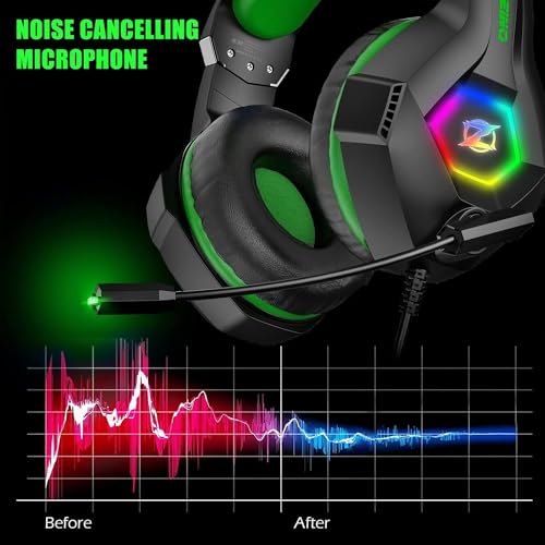 Ozeino Wired Gaming Headset mit Mikrofon 3D Surround Sound Geräuschunterdrückung RGB Licht Bild 3