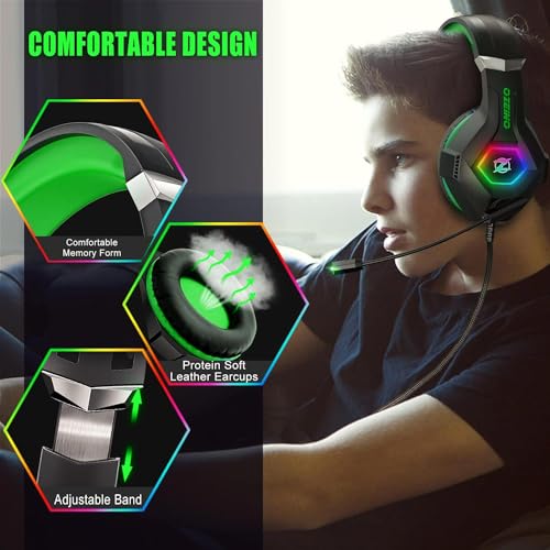 Ozeino Wired Gaming Headset mit Mikrofon 3D Surround Sound Geräuschunterdrückung RGB Licht Bild 4