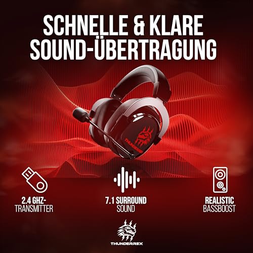 Thunderrex® Nitro V1 Gaming Headset Kabellos für PC, PS, Switch, [Flip-to-Mute] Kopfhörer Wireless mit 7.1 Sourround Sound, SensitiveVoice Mikrofon und 2.4GHz USB Bild 5
