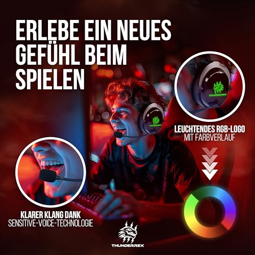 Thunderrex® Nitro V1 Gaming Headset Kabellos für PC, PS, Switch, [Flip-to-Mute] Kopfhörer Wireless mit 7.1 Sourround Sound, SensitiveVoice Mikrofon und 2.4GHz USB Bild 6