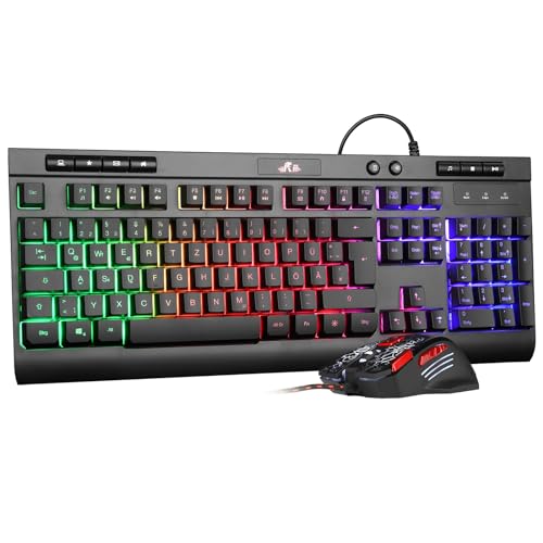 Rii Maus und Tastatur Gaming, Gaming Tastatur mit Maus ist Ergonomisch, ps5 Tastatur und Maus mit Deutsches QWERTZ Layout, Gaming Set für PC/Laptop/Xbox/ps4 RK900 Bild 1
