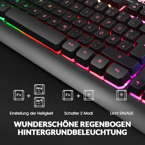Rii Maus und Tastatur Gaming, Gaming Tastatur mit Maus ist Ergonomisch, ps5 Tastatur und Maus mit Deutsches QWERTZ Layout, Gaming Set für PC/Laptop/Xbox/ps4 RK900 Bild 2