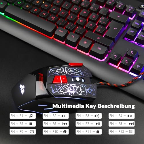 Rii Maus und Tastatur Gaming, Gaming Tastatur mit Maus ist Ergonomisch, ps5 Tastatur und Maus mit Deutsches QWERTZ Layout, Gaming Set für PC/Laptop/Xbox/ps4 RK900 Bild 3