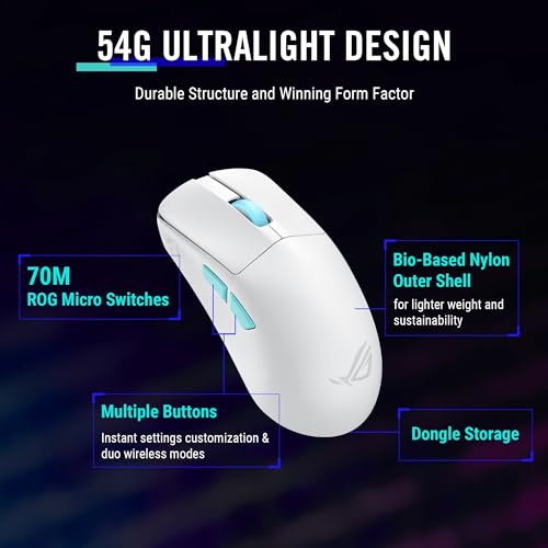 ASUS ROG Harpe 54g Ultraleichte 36.000 DPI kabellose Gaming-Maus mit 5 programmierbaren Tasten Bild 2