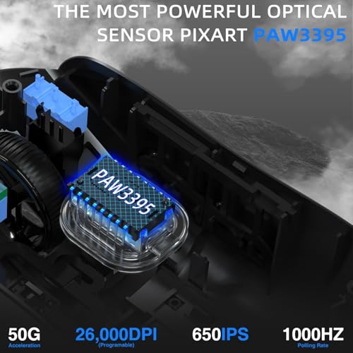 AJ139 G PRO Kabellose Gaming Maus, Leichtgewicht 59g FPS Mäuse, Optischer Sensor PixArt PAW3395, 26K DPI, Dual-Modus 2.4G / Kabelgebundene Maus, 6 programmierbare Tasten, für Xbox/Win/Mac - Schwarz Bild 3