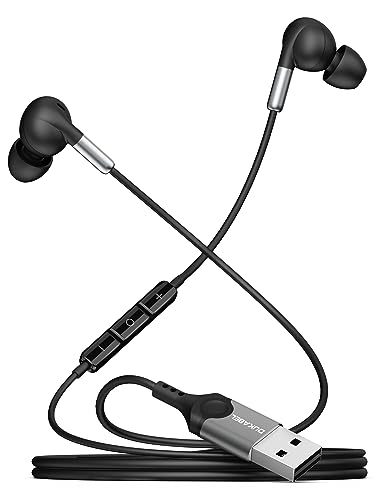 DuKabel USB In Ear Kopfhörer für PS5 PS4, USB PC Headset mit Mikrofon und In-line Steuerung Kabelgebunder Ohrhörer für PC Laptop - Schwarz Bild 1
