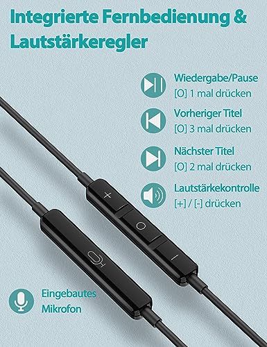 DuKabel USB In Ear Kopfhörer für PS5 PS4, USB PC Headset mit Mikrofon und In-line Steuerung Kabelgebunder Ohrhörer für PC Laptop - Schwarz Bild 2