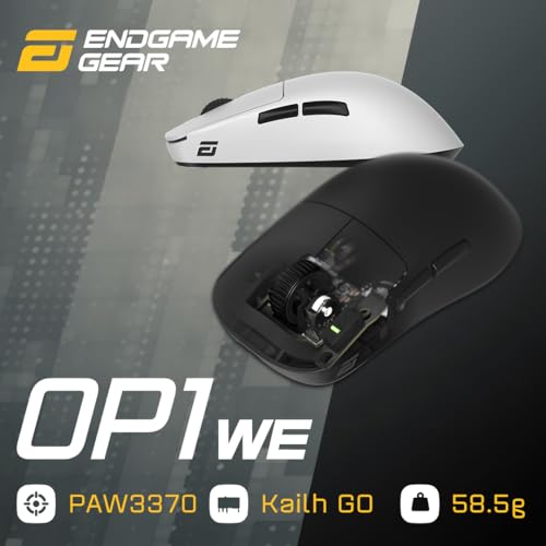 ENDGAME GEAR OP1we Wireless Gaming-Maus, CompX CX52850 Mikrocontroller, Pixart PAW3370 Optischer Sensor, Mod-freundlich, Hybrid-Skate-Design, Claw-Grip, 58,5 g, Schwarz Bild 2