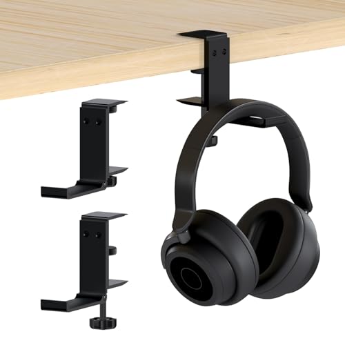 Headset Halterung, Faltbare Kopfhörer Ständer by MMOBIEL, Kopfhörer Halter Haken Schreibtisch - Verstellbare Klemme, Universal Passend & Platz Sparend - Gaming-Headset-Ständer Haken, Schwarz Aluminium Bild 1
