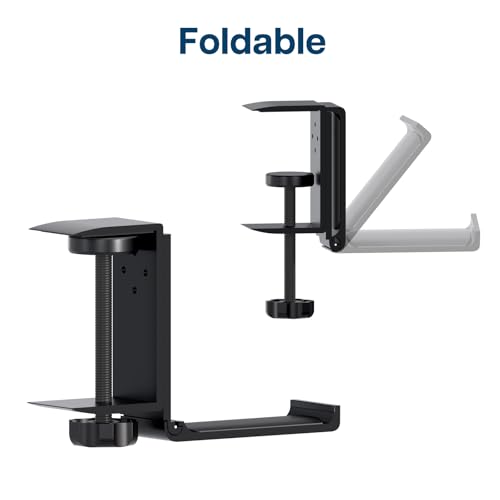 Headset Halterung, Faltbare Kopfhörer Ständer by MMOBIEL, Kopfhörer Halter Haken Schreibtisch - Verstellbare Klemme, Universal Passend & Platz Sparend - Gaming-Headset-Ständer Haken, Schwarz Aluminium Bild 3