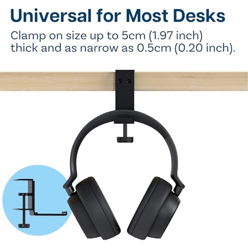 Headset Halterung, Faltbare Kopfhörer Ständer by MMOBIEL, Kopfhörer Halter Haken Schreibtisch - Verstellbare Klemme, Universal Passend & Platz Sparend - Gaming-Headset-Ständer Haken, Schwarz Aluminium Bild 4