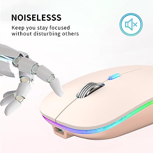 Uiosmuph Bluetooth Maus Kabellose, LED Funkmaus wiederaufladbar Leise Wireless Mouse 2.4GHz Kabellos Optische Maus mit USB-Nano-Empfänger für PC/Tablet/Laptop Computer(Pink) Bild 3