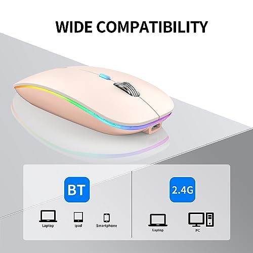 Uiosmuph Bluetooth Maus Kabellose, LED Funkmaus wiederaufladbar Leise Wireless Mouse 2.4GHz Kabellos Optische Maus mit USB-Nano-Empfänger für PC/Tablet/Laptop Computer(Pink) Bild 6