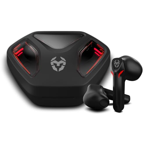 KROM KALL - In-Ear-Gaming-Stereo-Headset, integriertes Mikrofon, Bluetooth 5.3 Zero Latency, Push-to-Talk, ergonomisches Design, 12 Stunden Akkulaufzeit, Ladeetui, USB Typ-C Kabel inklusive, Schwarz Bild 1